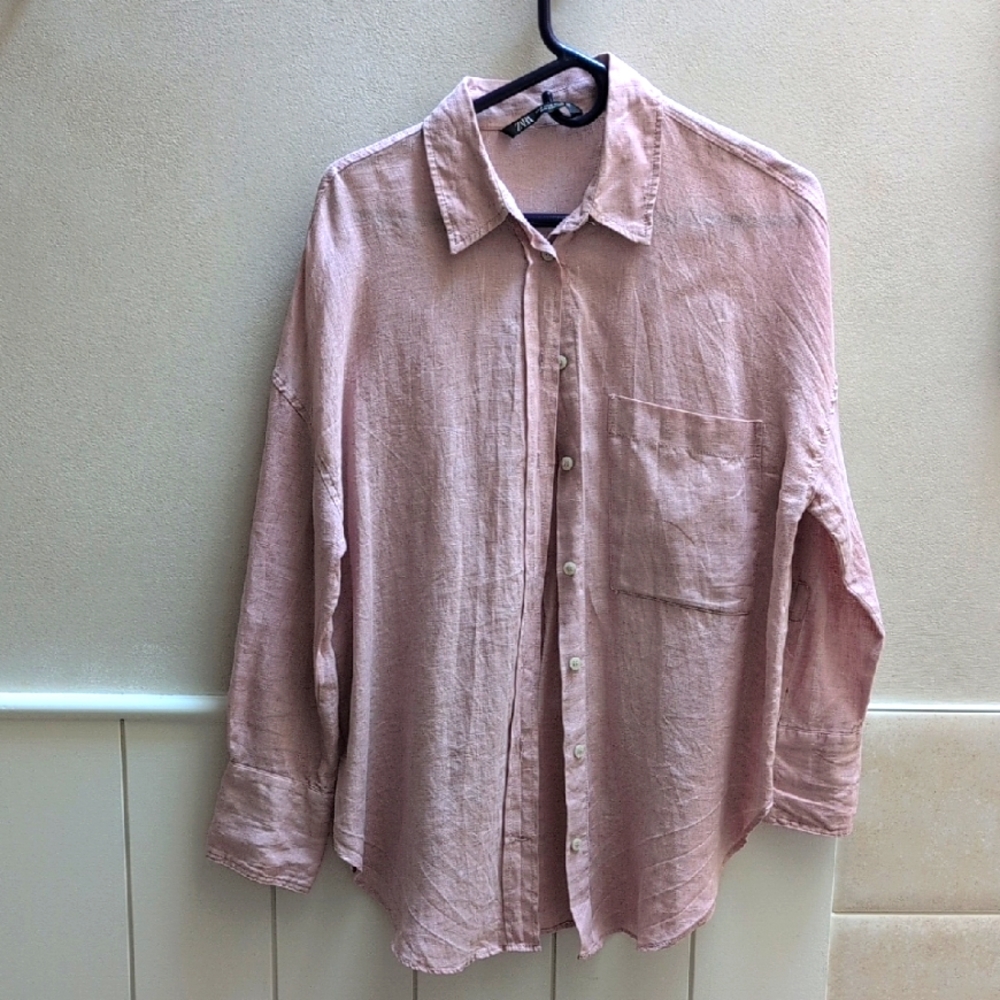 Zara Linen Light Pink Button Up